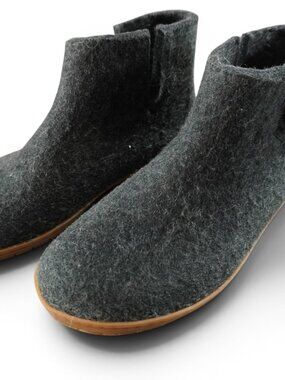 Glerups Slippers Women 37 EU 6.5 US Green Wool Felt Bootie Rubber Sole Ankle